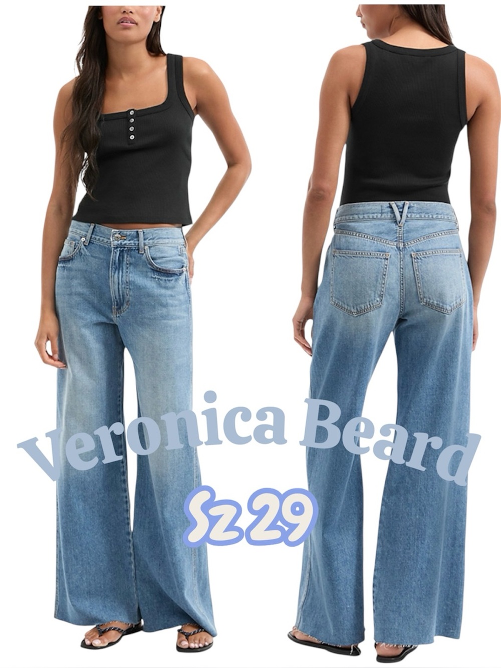 Veronica Beard Kasey Mid-Rise Wide-Leg Jeans in Light Blue color dusted glare